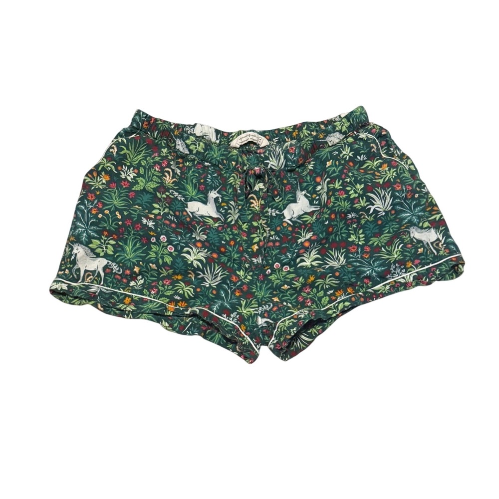Printfresh Green Unicorn Garden Organic Cotton Sleep PJ Shorts M Maximalist Cozy